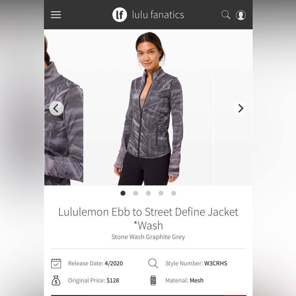 32. Lululemon Ebb To Street Define Jacket In Wash Stone Wash Graphite Grey Sz 4